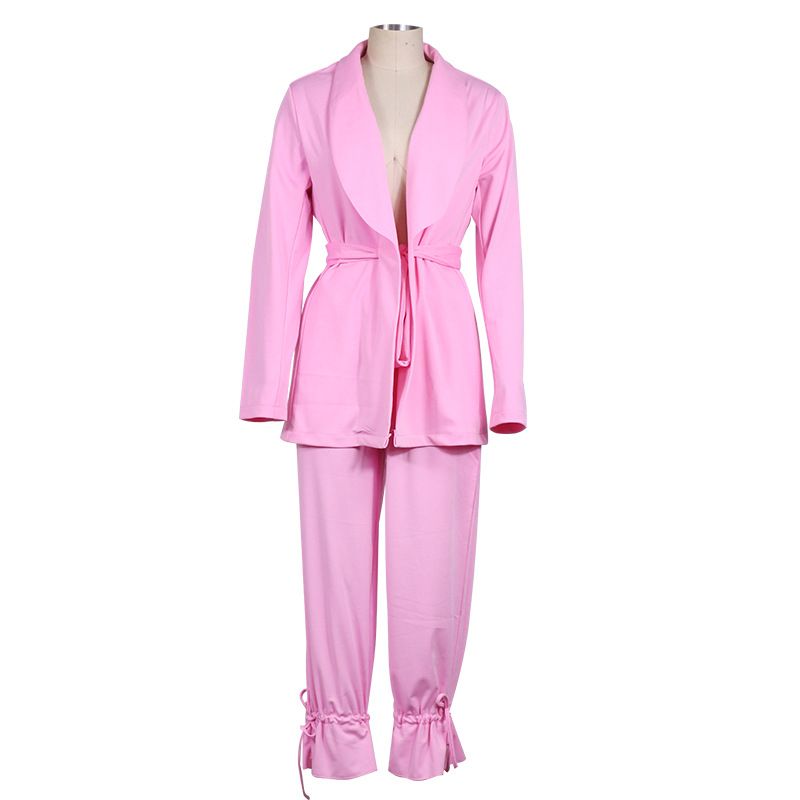 Costume deux pièces décontracté de couleur unie pour femmes_voghion.com