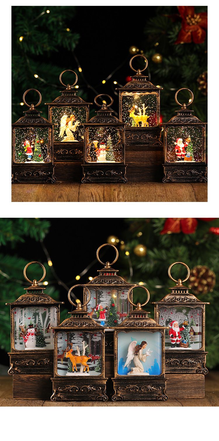 Christmas LED Water-Filled Lantern Decor - Santa, Reindeer, Angel & Kids Figurines - Vintage Bronze Tabletop Decoration For Holiday Tree_voghion.com