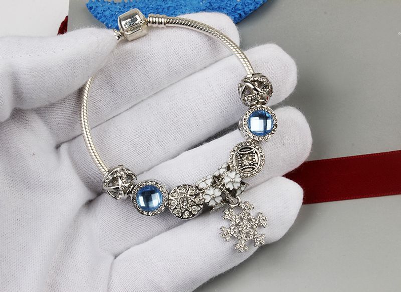 Snowflake Pendant Handmade DIY Alloy Dia Bead Bracelet_voghion.com