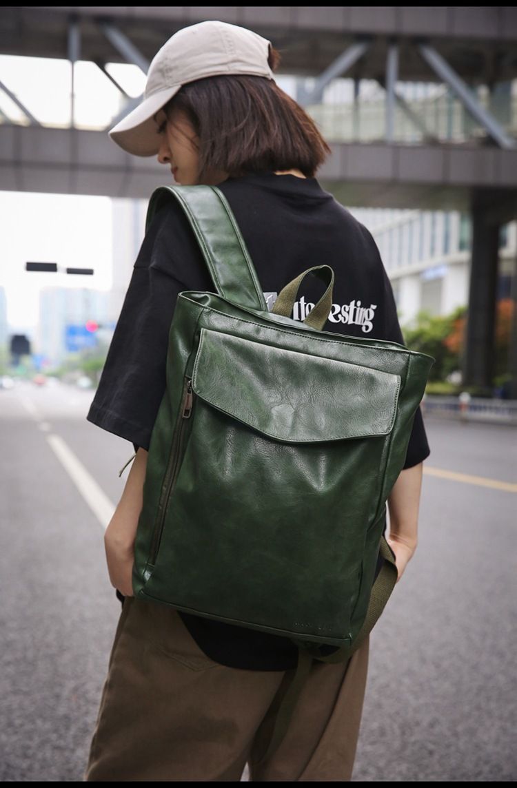 Backpack Men's Backpack Pu Solid Color Motorcycle Men's Large Backpack Travel Travel Daily Commute Large Capacity Backpack_voghion.com