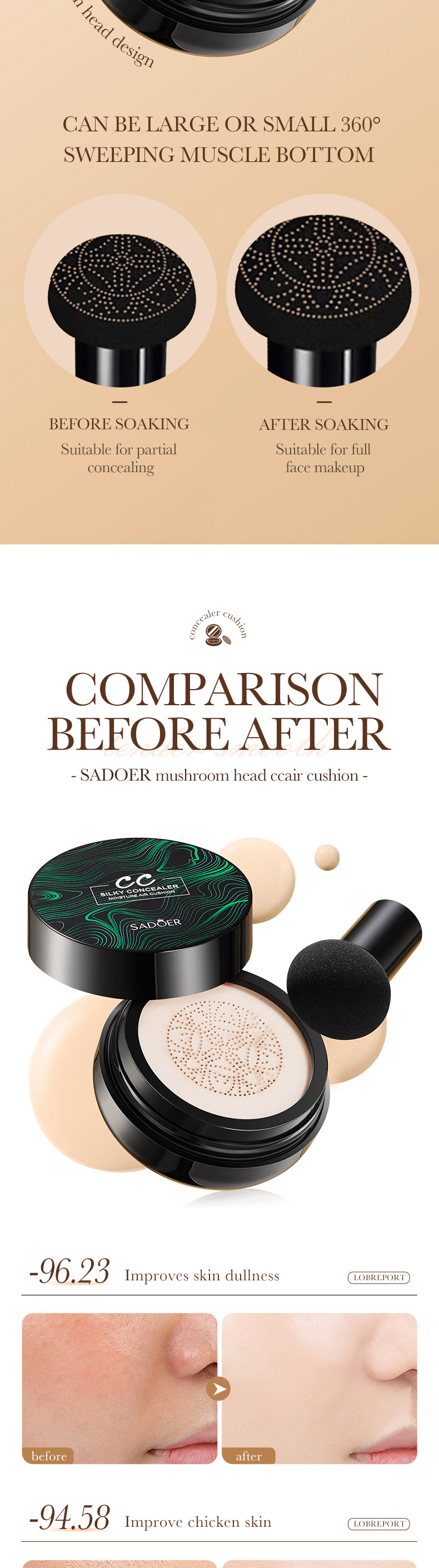 Makeup CC Mushroom Cushion Elfenbeinweiß Aufhellender Concealer Korrigierende Gesichtsgrundierung_voghion.com