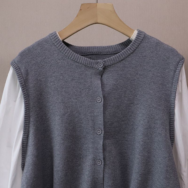 Camicia a maniche lunghe elegante e versatile in due pezzi, stile coreano, lavorata a maglia, patchwork, color-block, autunno 2025, per donna_voghion.com