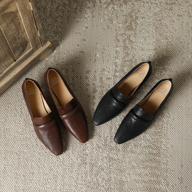 Punta quadrata, tacco sottile, bocca bassa, morbida pelle di pecora, da donna, stile unico 2025, nuovo, temperamento minimalista francese, di alta gamma_voghion.com