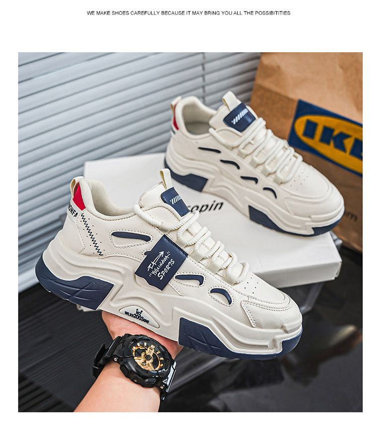 Atmungsaktive weiße Herbst-Herrenschuhe im koreanischen Stil, vielseitige Sneakers mit dicken Sohlen, lässige Papa-Schuhe_voghion.com