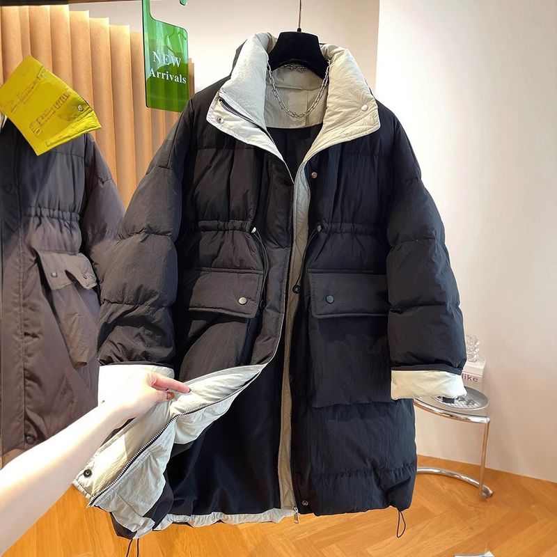 Piumino coreano White Duck per donna, lunghezza media, nuovo stile invernale, contenitivo, snellente, a contrasto_voghion.com