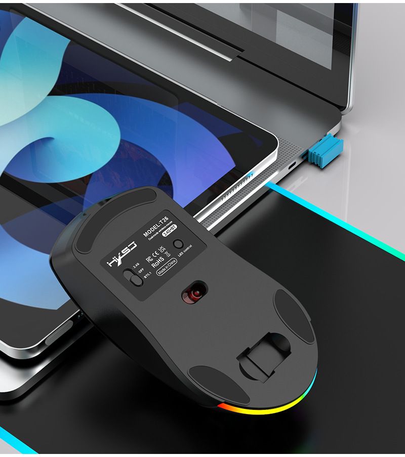 T26 Dual-Mode-Funkmaus RGB-Hintergrundbeleuchtung Aufladen Aushöhlen Austauschbare Rückseite Gaming Büro Computer Laptop_voghion.com