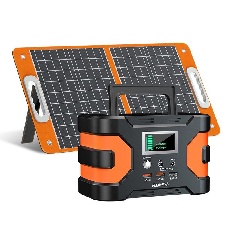 200W Peak Power Station, Flashfish CPAP Battery 166Wh 45000mAh Backup Power Pack With 60W 18V Portable Solar Panel, FLASHFISH Foldable Solar Charge_voghion.com