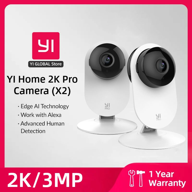 YI Pro 2K 2PC Home Security Camera Kit Idoor with Perso Vehicle Pet Smart Detectio for Baby Moitor Clear Night_voghion.com