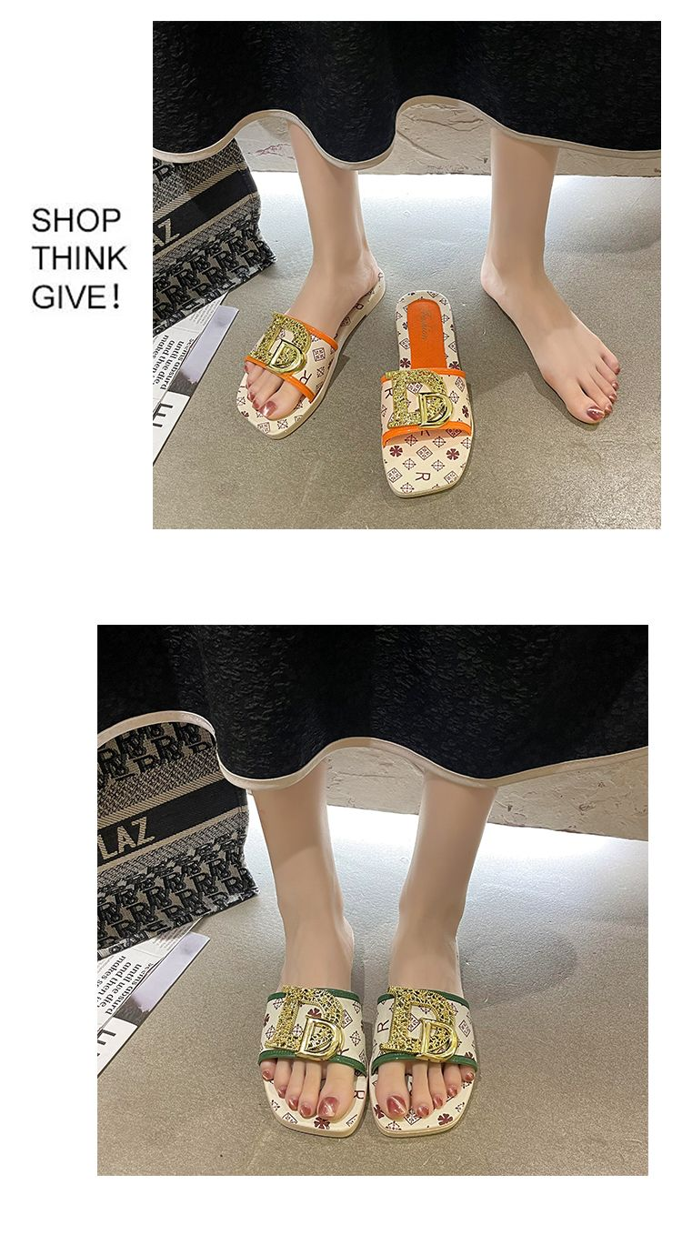 Pantofole da donna estive, multicolori, con fondo piatto, alla moda, sandali da spiaggia alla moda, versatili, pantofole a una linea per_voghion.com