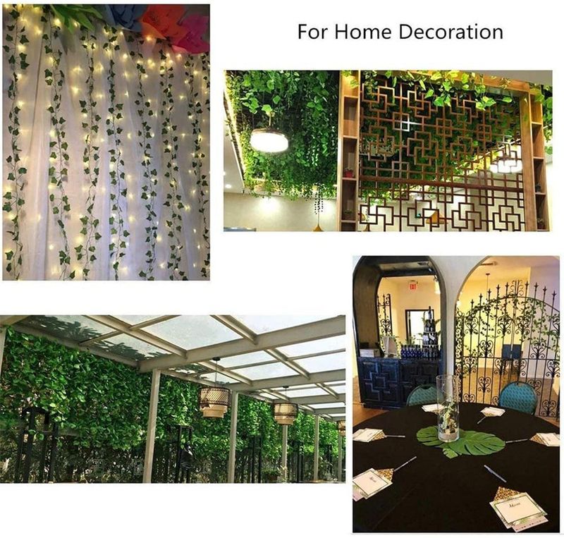 Hot Selling Artificial Green Leaf LED Copper Wire Outdoor Decoration Evergreen Vine Solar Garden Light String_voghion.com