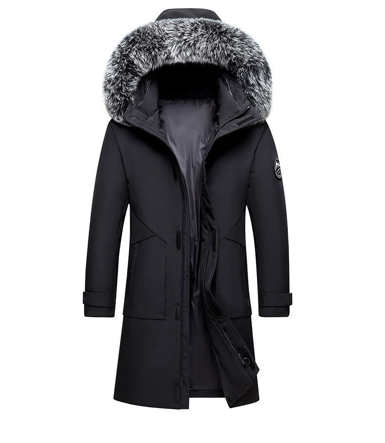 Men's Winter Hooded Down Jacket, Thickened Long Coat With Fur Trim, Warm Lightweight Puffer Coat For Cold Weather, Fashionable Urban Style_voghion.com