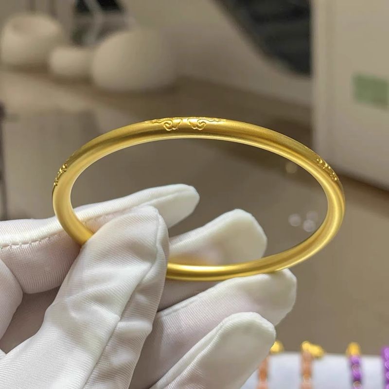 Vietnam sabbia oro antica legge eredità Xiangyun braccialetto ottone placcato oro cerchio mantra solido semplice anello braccialetto gioielli_voghion.com