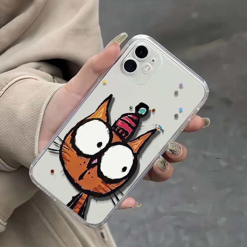 Custodia per telefono con testa di gatto dipinta colorata, trasparente, con foro di precisione, compatibile con Mate60/P70 16/15/14/13_voghion.com