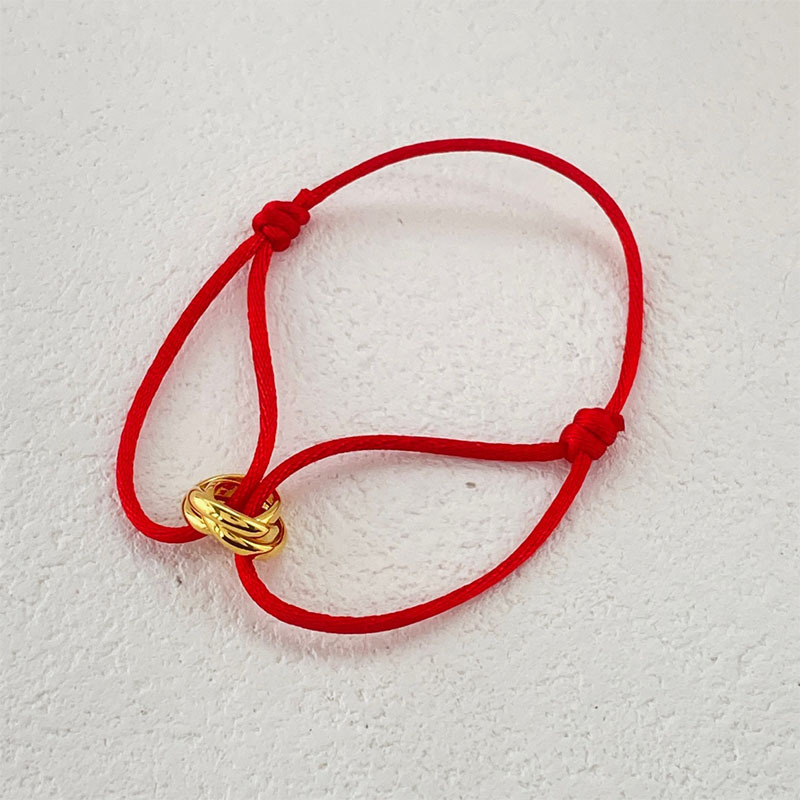 Şanslı Kırmızı Halat, Altın, Üst Düzey Dikişsiz Üç Halkalı Çift Bileklik, Moda Aksesuar_voghion.com
