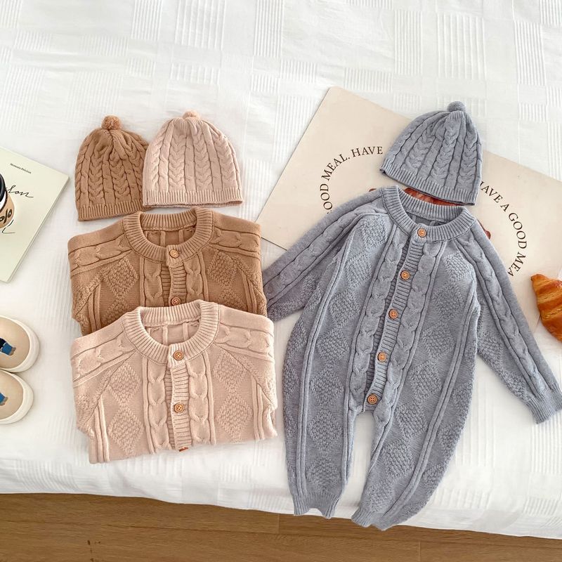 Korean version of autumn and winter New Baby wool jumpsuit for boys and girls Baby Full moon suit newborn 100-day banquet long climb_voghion.com