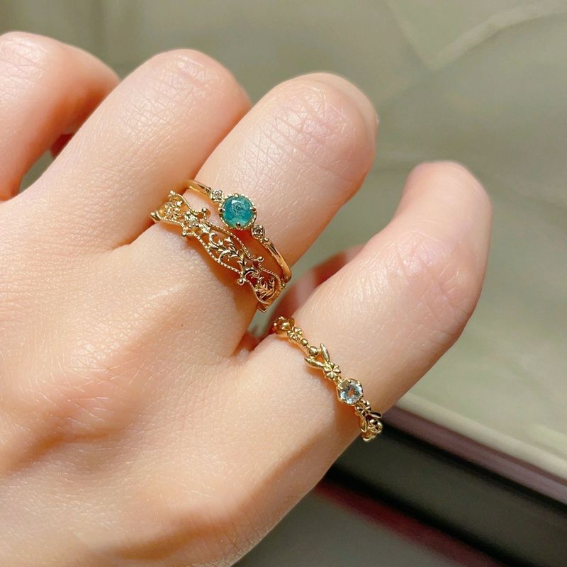 Bague en argent avec topaze naturelle légère et luxueuse, bague simple avec fleur de marguerite et abeille fraîche d'été_voghion.com