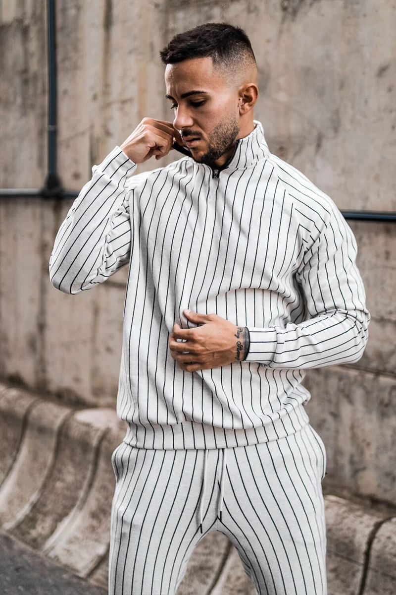2024 New Spring and Autumn Stripe for Men's Fitness Running Long sleeved Sweater Slim Fit Pants Set_voghion.com