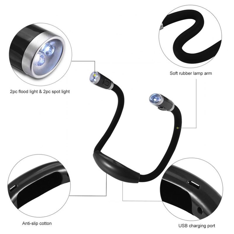 Lampada da collo a LED vivavoce portatile ricaricabile tramite USB, lampada da lettura, luce notturna a LED, torcia da campeggio_voghion.com