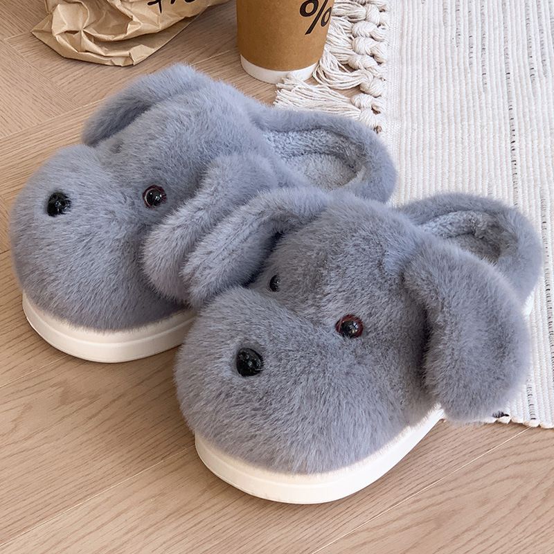 Pantofole in cotone con suola spessa, antiscivolo, chiuse, per donne, invernali, per la casa e l'esterno, a forma di cucciolo di cartone animato, spesse e calde_voghion.com