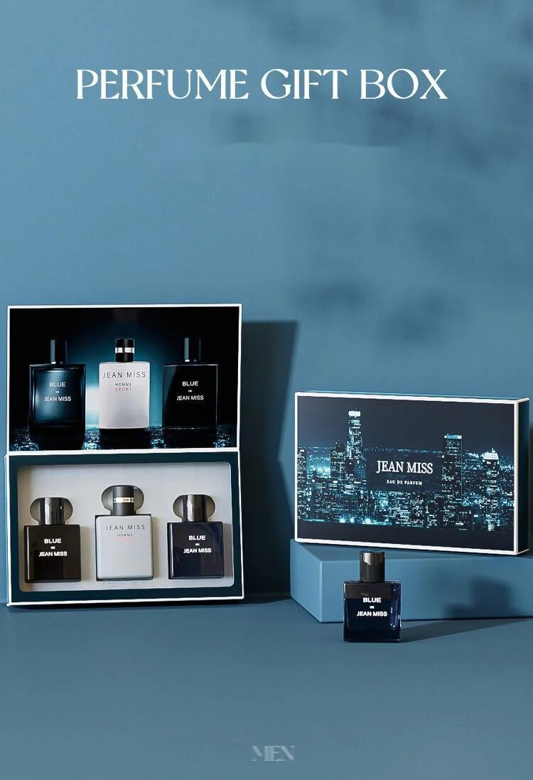2024. gada jaunās smaržas JEAN MISS zils vīriešu smaržu komplekts trīs daļu komplekts izturīgs svaigs aromāts kungu Gulong smaržas_voghion.com
