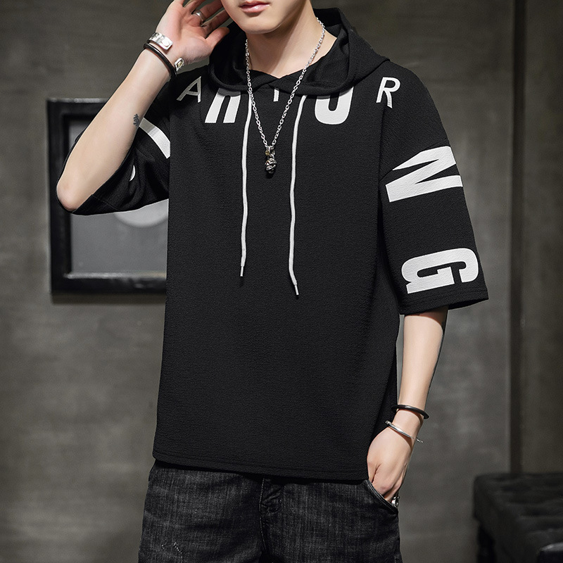 Maglietta a maniche corte estiva casual da uomo, nuova linea Instagram coreana, a mezza manica, abbigliamento versatile alla moda per ragazzi_voghion.com