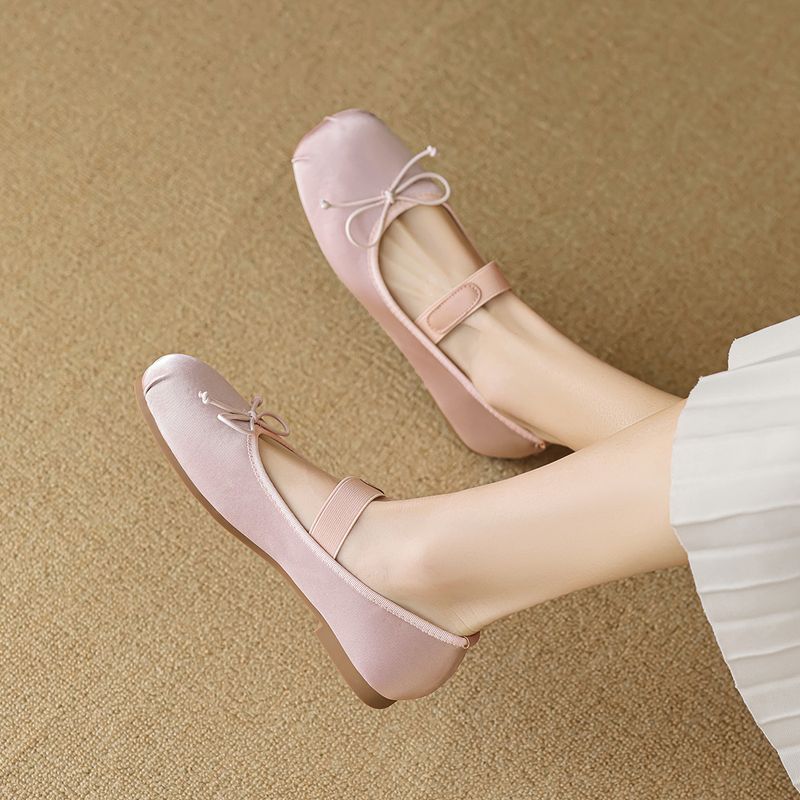 Scarpe basse singole da donna con tacco basso e parola Mary Jane, scarpe da ballo con fiocco carine_voghion.com