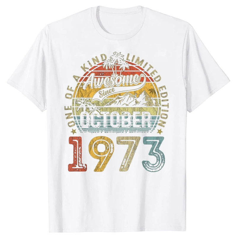 T-shirt vintage rétro 50e anniversaire, octobre 1973, col rond, manches courtes, mode, décontracté_voghion.com
