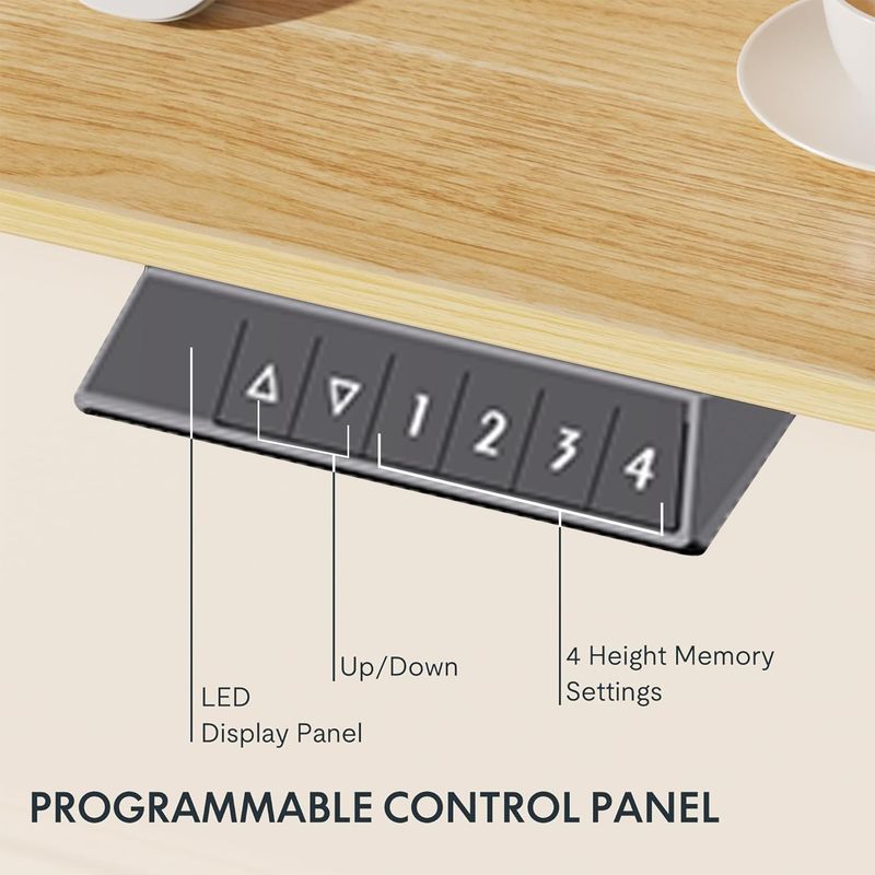 Electric Standing Desk Whole Piece Adjustable Height Desk Home Office Computer Workstation Sit Stand Up Desk (White Frame + Maple Top)_voghion.com