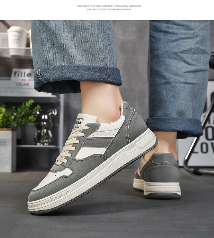 Frühling 2024 Neue atmungsaktive weiße Sneakers Herren trendige vielseitige Sport-Casual-Boardschuhe mit dicker Sohle_voghion.com