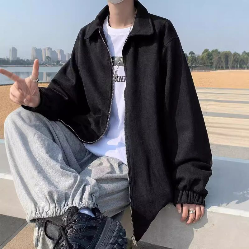 New Spring and Autumn Simple Collar Jacket Men's Retro Loose Versatile Youth Coat_voghion.com