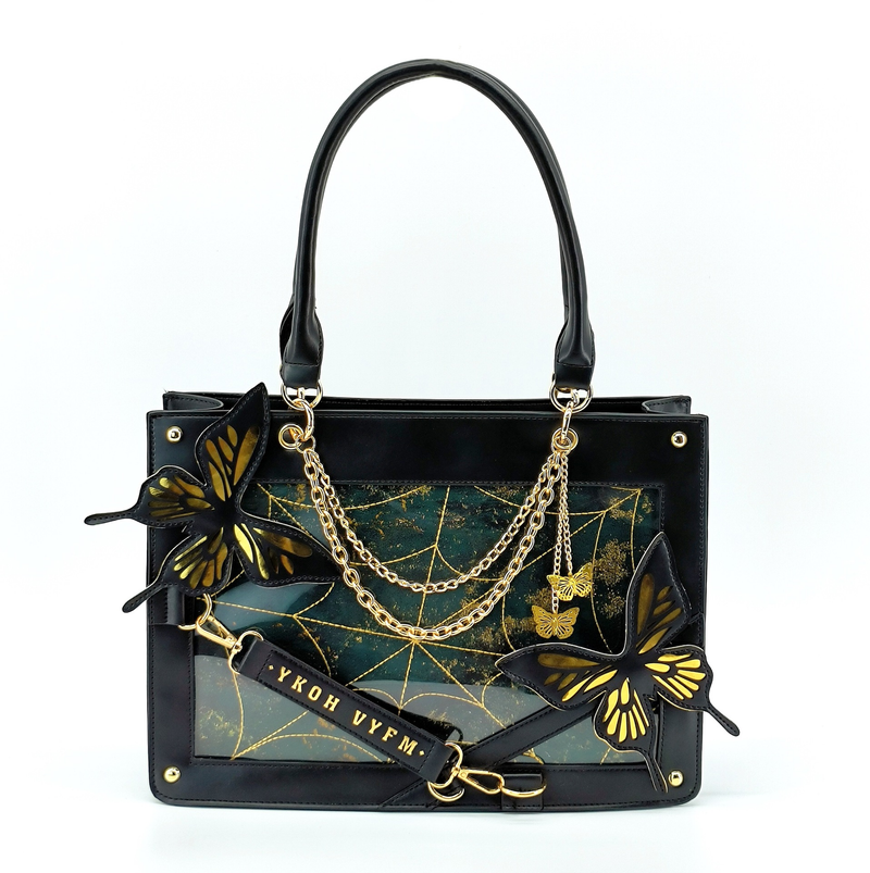 Borsa a tracolla da ragazza con manico a forma di farfalla e labirinto in stile scuro_voghion.com
