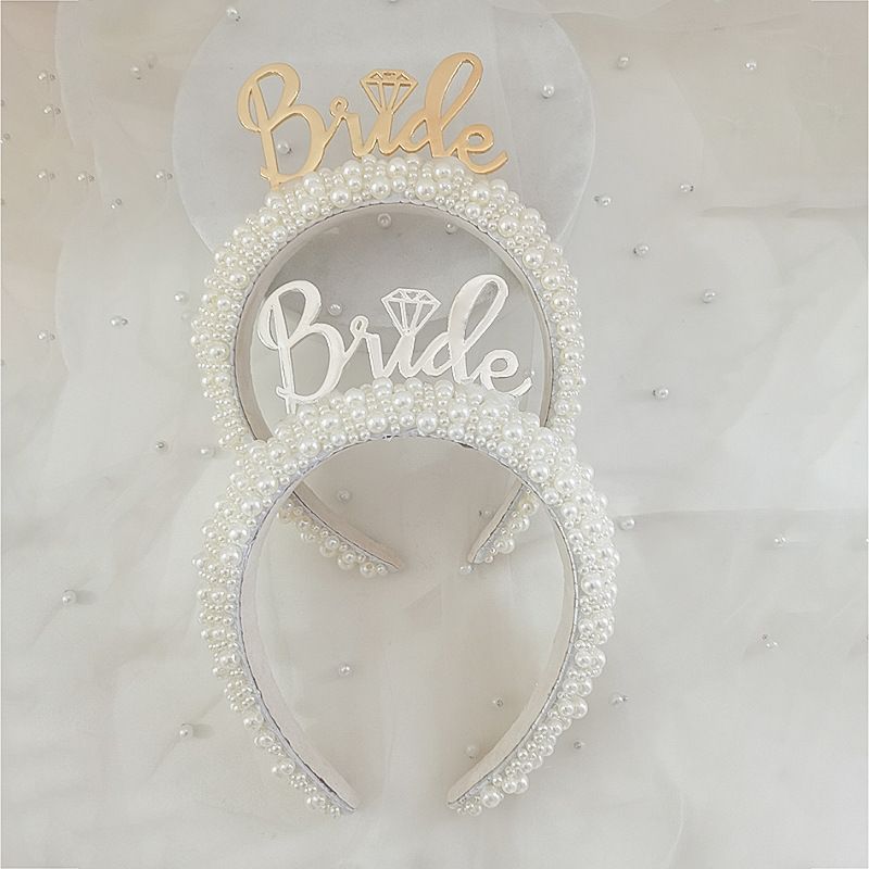 Accessori per capelli fascia per capelli con lettera in metallo moda sposa perla nuova festa_voghion.com