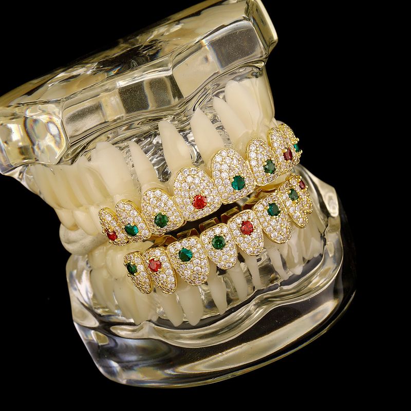 Aparate dentare de vânzare fierbinte, stil hip-hop, pline de zirconiu, culoare nouă, zirconiu, decorațiuni de dinți de Halloween și Crăciun_voghion.com