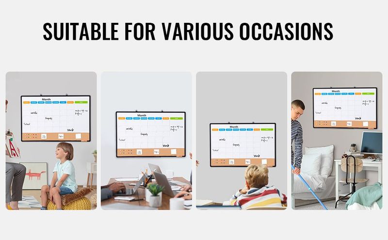 VEVOR 36"x 24" Monthly Calendar Whiteboard & Cork Board Combo With Aluminum Frame_voghion.com