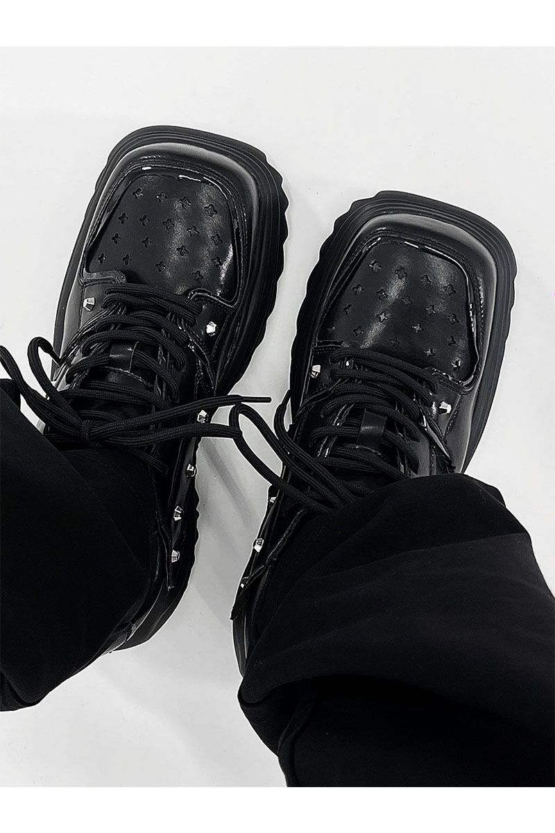 Thick Sole Classy Black Ins Niche Style Square Head Dad Shoes_voghion.com