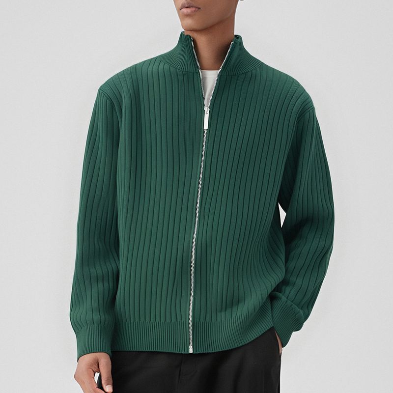 Herren Strickjacke mit lockerer Passform und Reißverschluss und hohem Halsausschnitt, Herbst/Winter, vielseitige Strickpulloverjacke im Lazy-Style für Herren_voghion.com