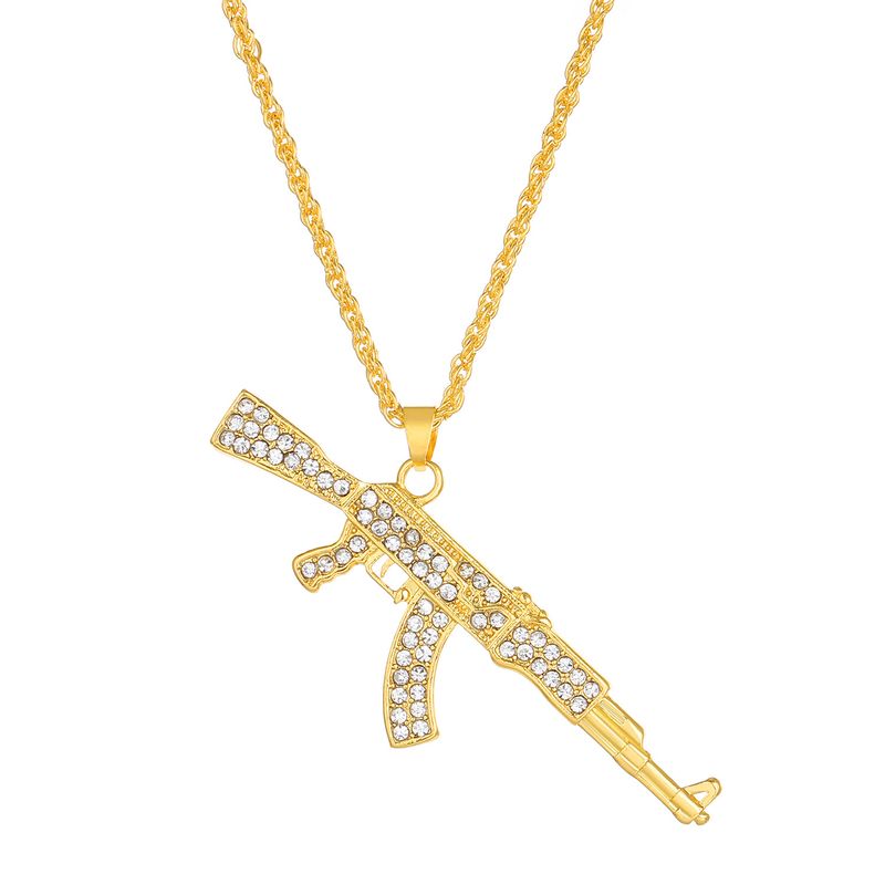 Punk hip-hop diamant complet submachină colier personalitate creativă pistol AK pandantiv bijuterii pentru bărbați și femei_voghion.com