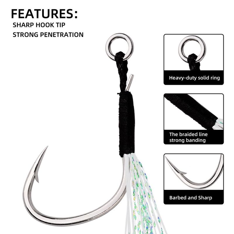 Double Lure Jig Strong Braided Line Knot Bright Silk Feather Boat Sea Fishing Single Hook_voghion.com