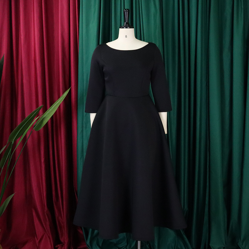 Women's solid color large swing skirt temperament evening dress skirt_voghion.com