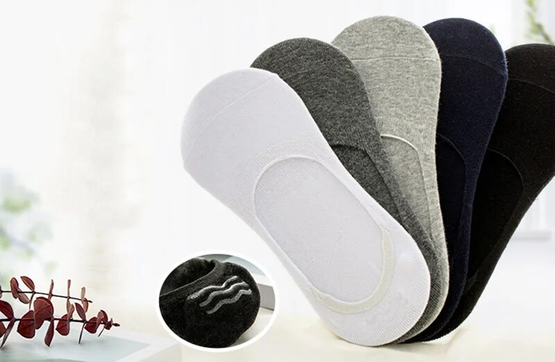 5 paires hommes bateau chaussettes été grande grande taille 38-47 antidérapant Silicone Invisible No Show chaussette pantoufles coton noir_voghion.com