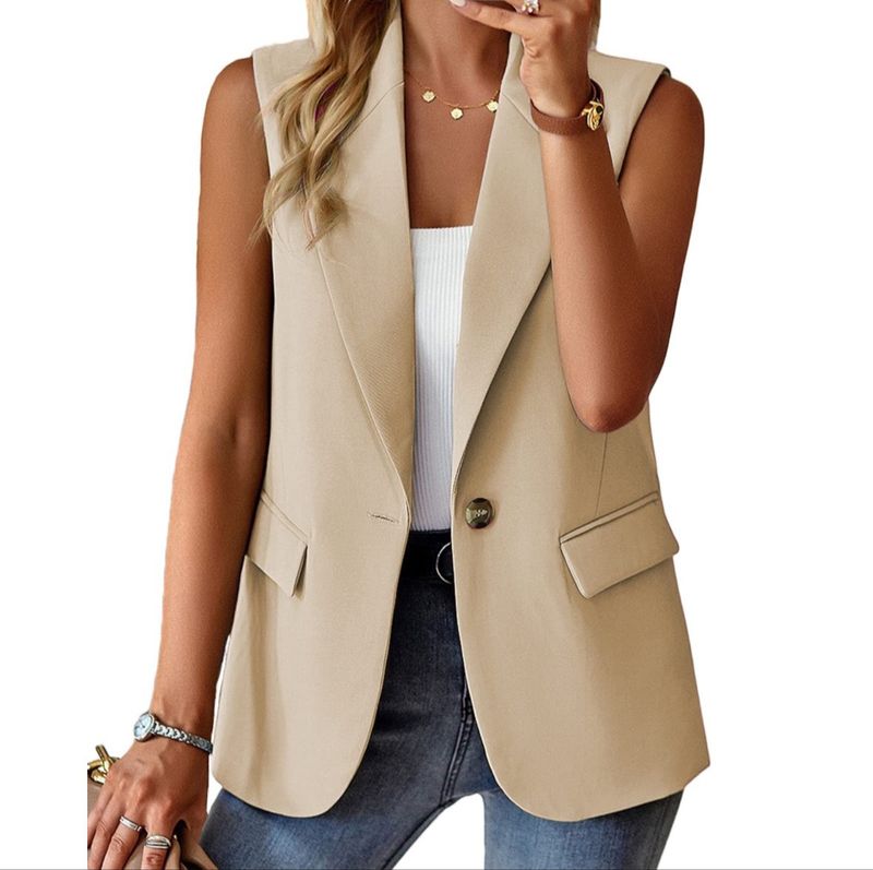 New Sleeveless Blazer Women's Casual Office Jacket - Lightweight Loose Fit, Notched Lapel, Multiple Colors_voghion.com