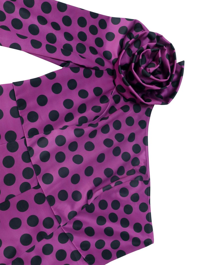 Polka Dot One Shoulder Slant Collar Jumpsuit Plus Size Three-Dimensional Flower Women's Jumpsuits_voghion.com
