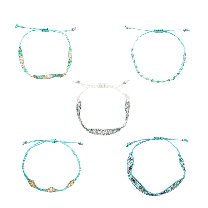 Kombinationsschmuck im ethnischen Stil, Reisperlen-Kristallarmband, Set mit 5 gewebten Handschlaufen_voghion.com