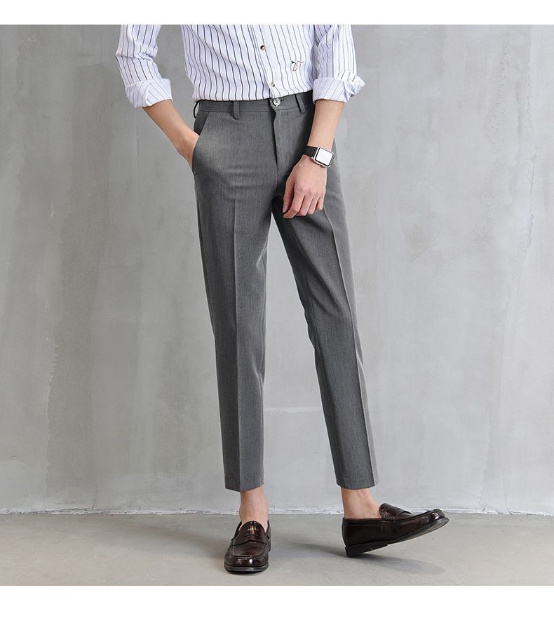 Men's Clothing Drape Trousers Nine Point Slim Summer Khaki Trousers Trendy Slim Fit Suit Straight Casual Trousers_voghion.com