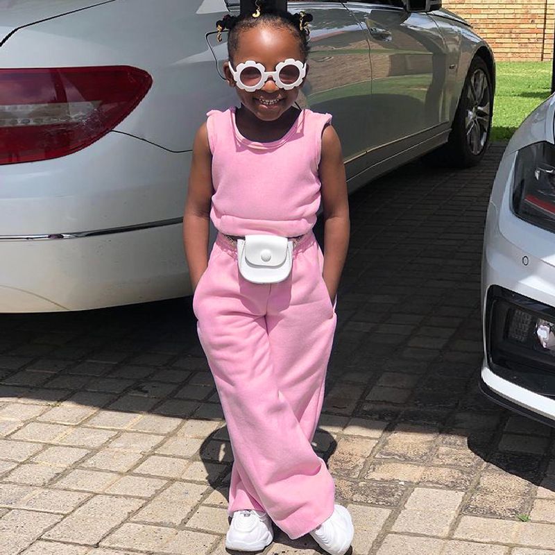 Mère et enfants vêtements pour enfants filles mode décontracté gilet sans manches couleur unie ensemble ins vent deux pièces ensemble_voghion.com