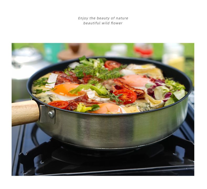 Camping Skillet Non-Stick Stainless Steel Frying Pan For Outdoor Cooking Compatible With Induction Gas Stoves Portable For Hiking Picnics_voghion.com
