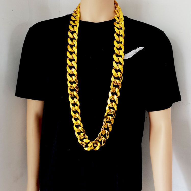 Hip Hop Exaggerated Large Chain Plastic Simulation Gold Necklace Personalized Performance Props,Street Art,Rapper,Cool And Personalized,No Fade_voghion.com