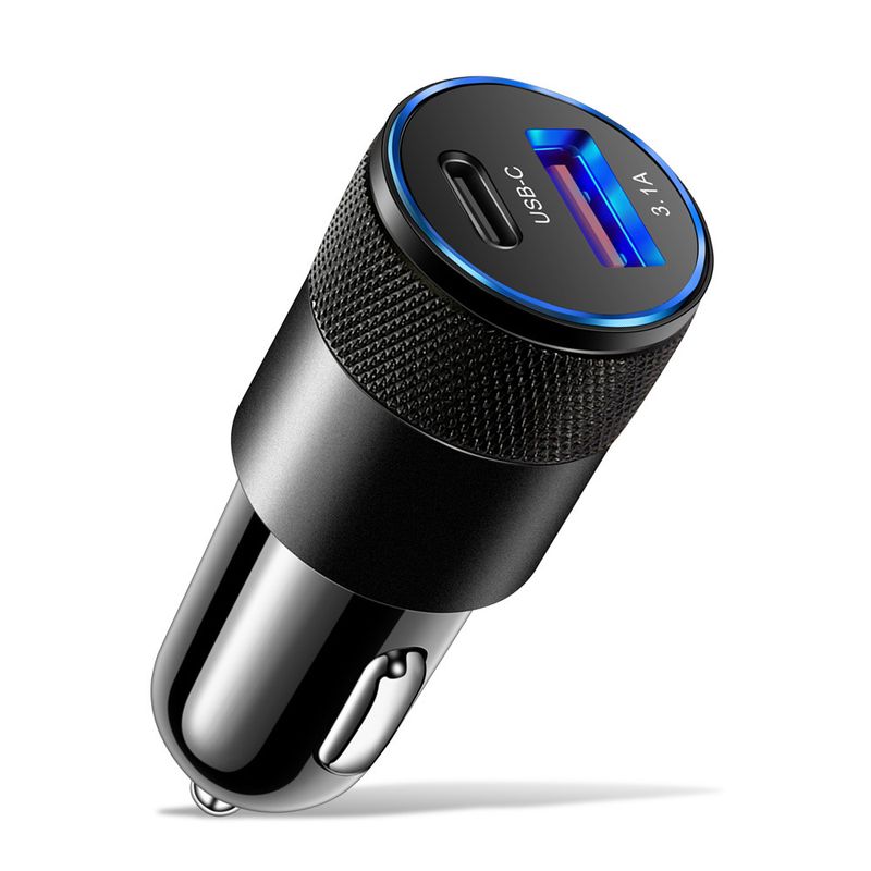 3.1A USD+PD Kleng Stolkanoun Metall Aluminiumlegierung Opluedstatioun USB-C+USB Autoladegerät_voghion.com