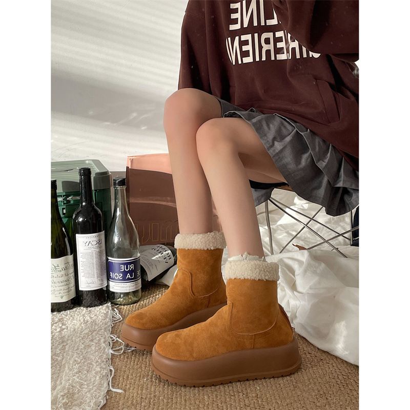 Stivali da neve con suola spessa in velluto più celebrità di Internet da donna 2023 nuovi invernali caldi Northeast scarpe in cotone antiscivolo con un solo passaggio_voghion.com