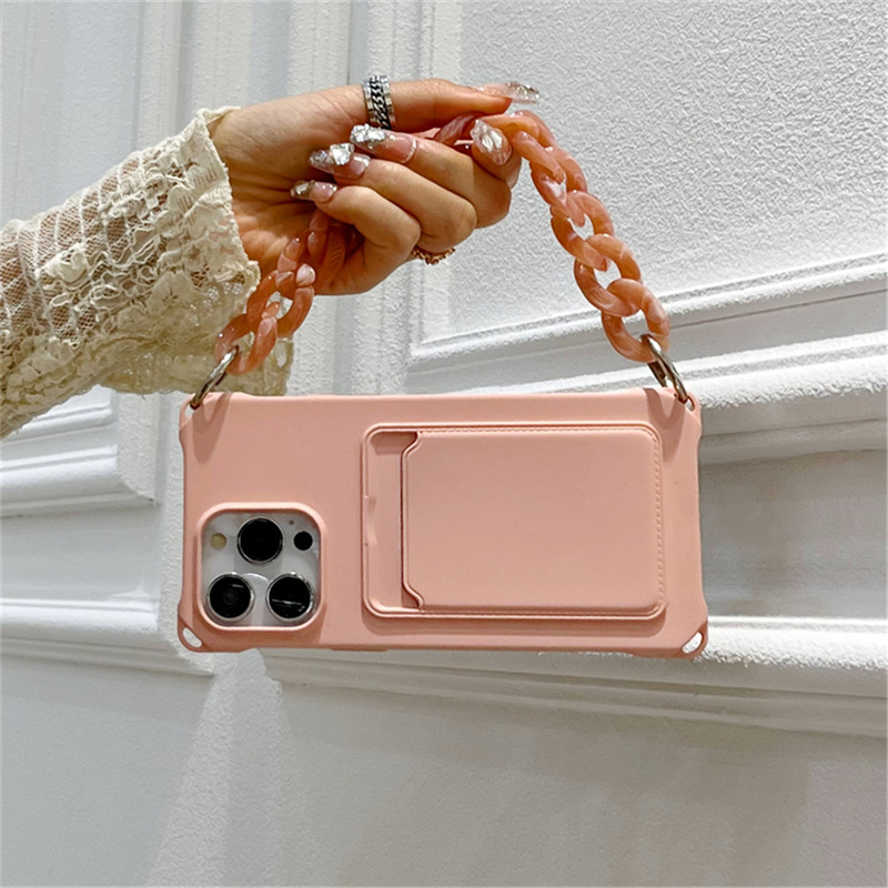 Bracelet Phone Chain Phone Case For iPhone 14 13 12 11 Pro Max 7 8 Plus X XR XS Card Slot Bag Holder Soft Silicone Cover_voghion.com